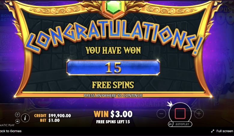 Launching a round of freespins in Gates of Olympus 1000